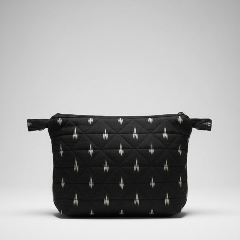 Black Ikkat Toilet Pouch