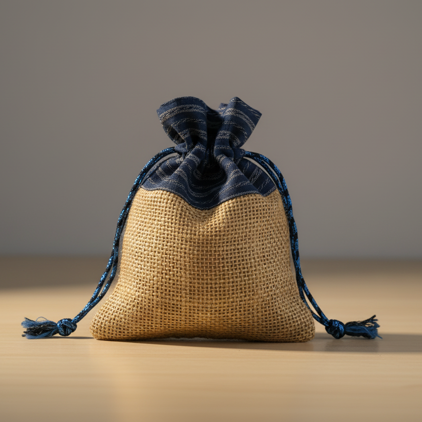 Natural Jute Blue Ari Work Batwa