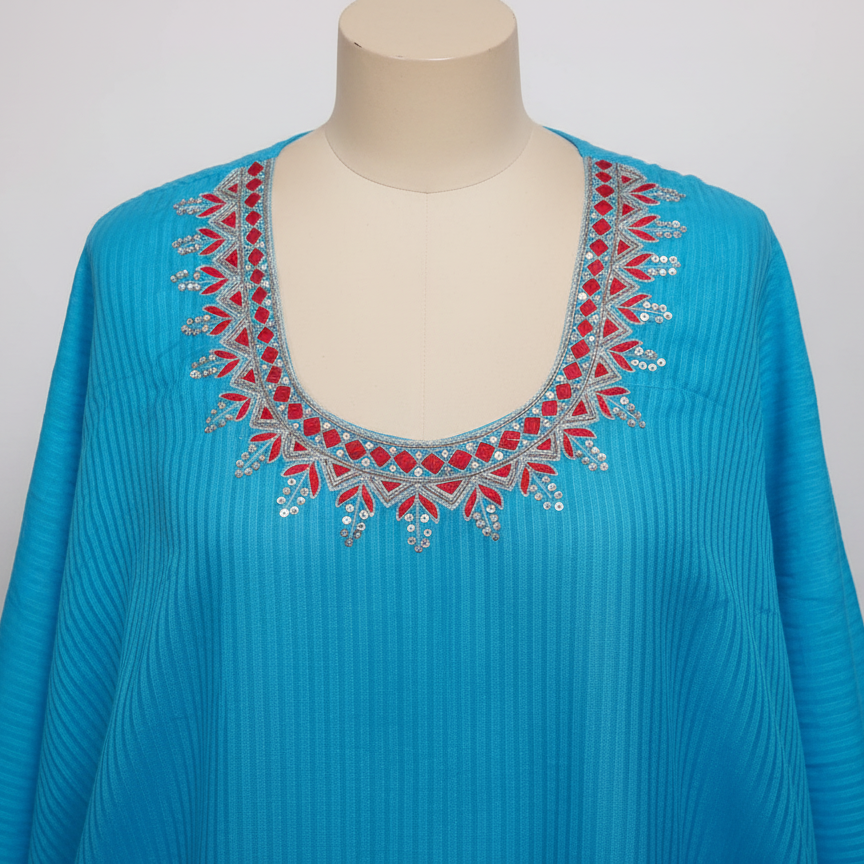Turquoise Hue Banglore Silk Ari work Top Material