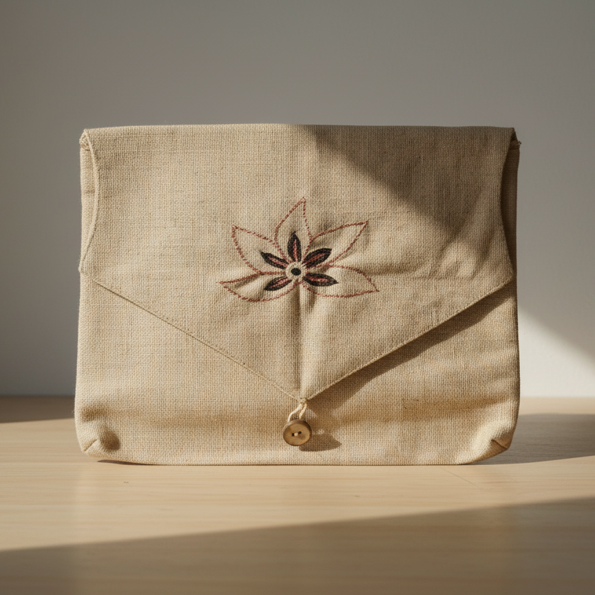 White Yellow Embroidery Cotton Jute Batwa