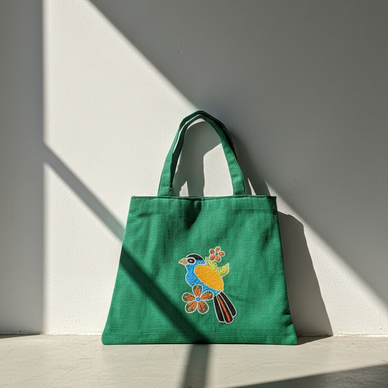 Green Bird Mangalagiri Ari Work Handbag